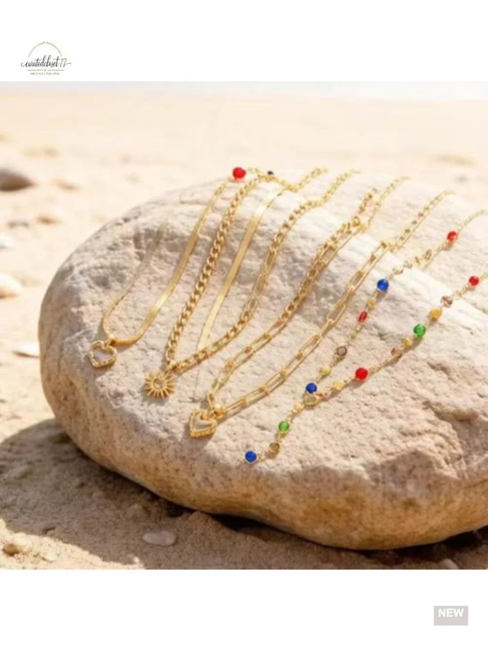 4 PCS Layered Heart Pendant Necklace Set Bohemian Crystal Stackable Jewelry